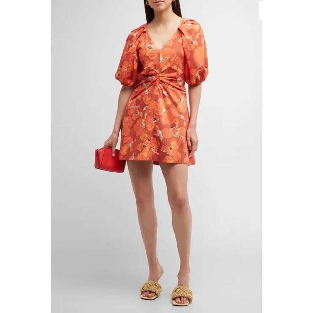 TANYA TAYLOR Lacey Puff-Sleeve Sandwashed Cotton Mini Dress‎ $495